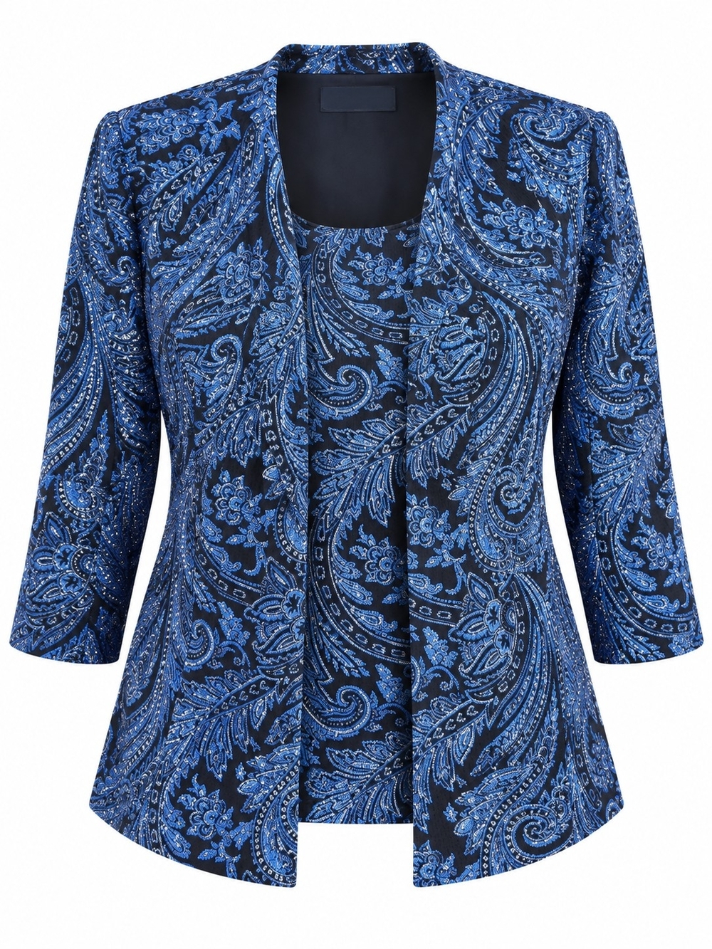 ALEX EVENINGS | Blue Black Metallic Glitter Paisley Twin Set Jacket Tank | 2X